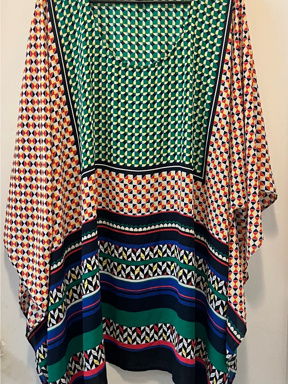 Catherines Multicolor Geometric Tunic in Green, Blue, Red and White